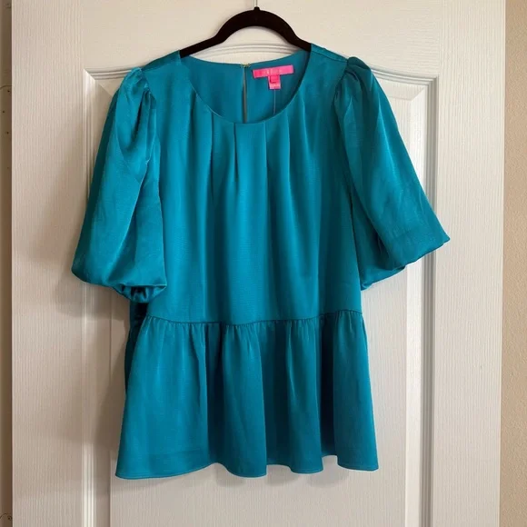 Lilly Pulitzer Blakelynn Elbow Puff Sleeve Top size 14 - Picture 1 of 7